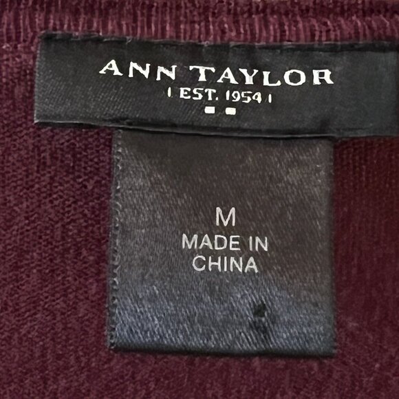 Ann Taylor Womens Cardigan Cotton Sweater Ruffles Buttons Wine Maroon Red Med - Picture 9 of 10